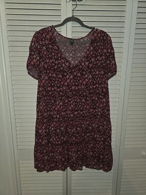 wild fable Burgundy Mini Dress with Pink Floral Print